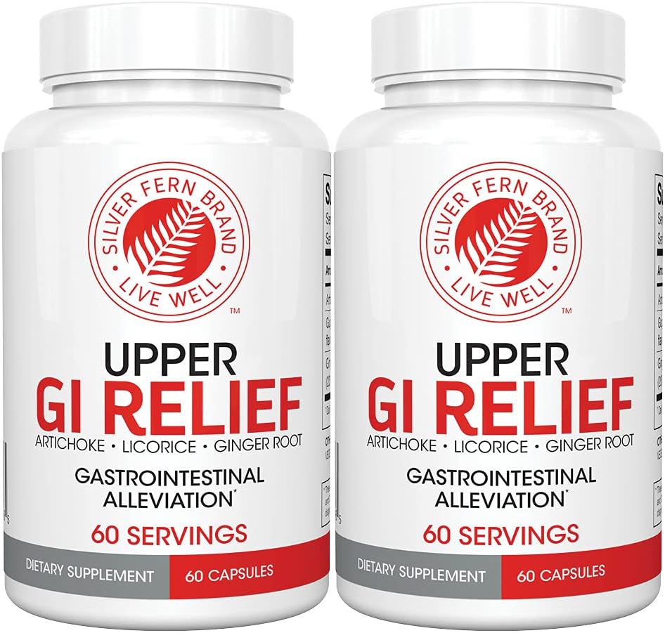 Silver Fern GI Relief - Suplemento Natural Herbal - Todo Natural con Artichoke Leaf Extract, Ginger Root Extract, y GutGuard Licorice Flavonoids (2 Bottles - 120 Capsules - 60 Day Supply)