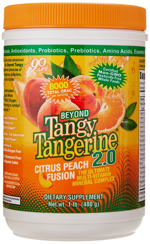 Youngevity Beyond Tangy Tangerine 2.0 Citrus Peach Fusion Multi-Vitamin & Mineral Complex - Hecho con alimentos naturales y completos Ø ORAC (3 Canisters)