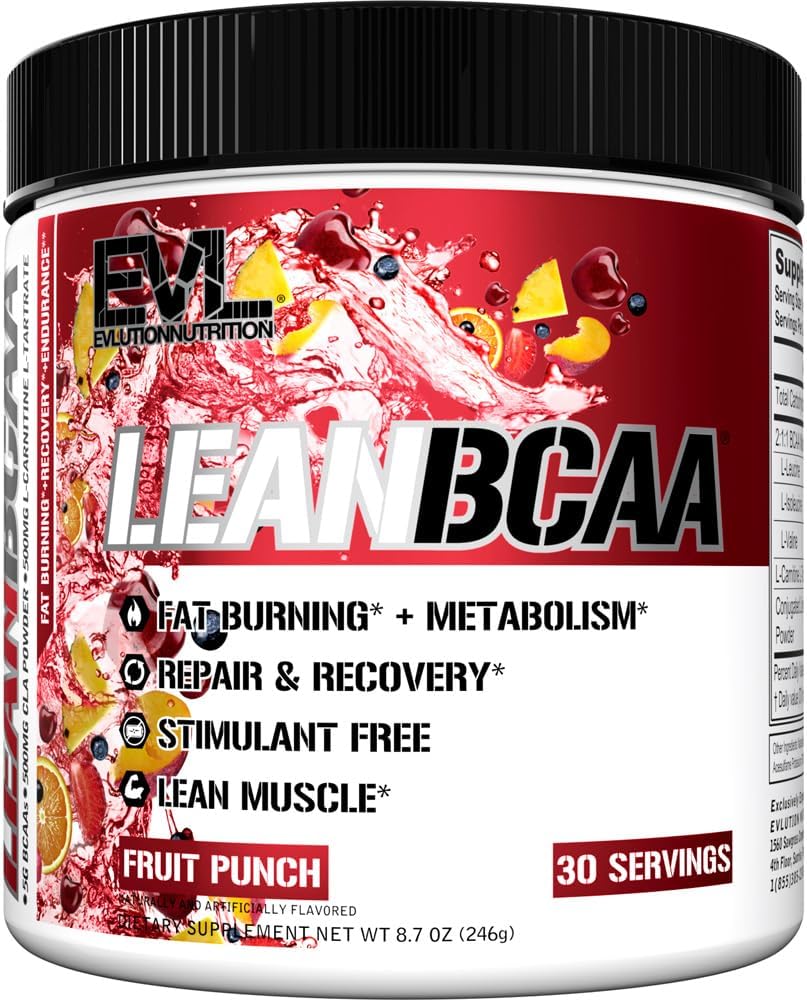 Evlution Stimulant Free Lean BCAA Powder Nutrition BCAAs Amino Acids Powder with CLA Carnitine and 2:1 Branched Chain Amino Acids Supports Muscle Recovery Fat Burn and Metabolism - Fruit Punch