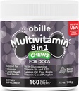 Multivitaminas 8 en 1 para perros 160 Chews 12oz – Suplemento de perros Antioxidantes, Boost Immune System, Apoyo a la producción de energía, Hip & Joint, Seasonal Allergies, Healthy Bones, Liver & Kidney