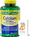Valle de Primavera Calcio 600 mg Más Vitamina D3, 250 Tablas Coadas. Suplemento de apoyo a la salud ósea. 800 UI Vitamina D por Tablet Bundle con 45 Diabetes Decodificados