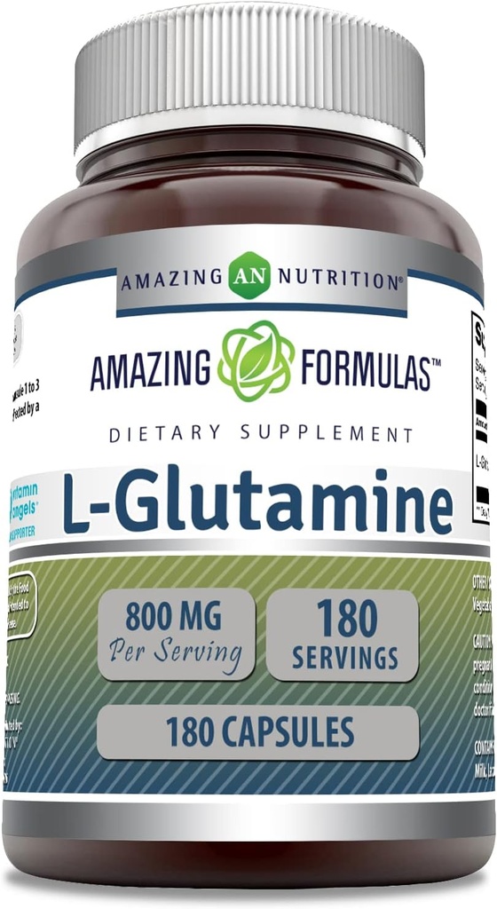 Amazing Formulas L-Glutamine Amino Amino Acid Suplemento  800 Mg Por Serving Silencio 180 Capsules  Gluten Free ← Hecho en USA
