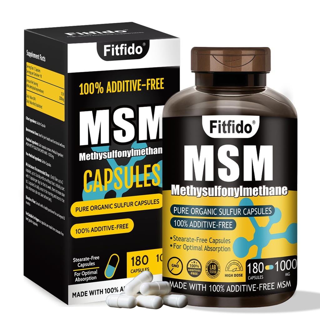 MSM Capsules 1000mg – 99.9% Pure Organic Sulfur for Joint Comfort, Hair, Skin & Nails, Stearate-Free, No Fillers, Third-Party Tested, Non-GMO, Gluten Free (180 Capsules)