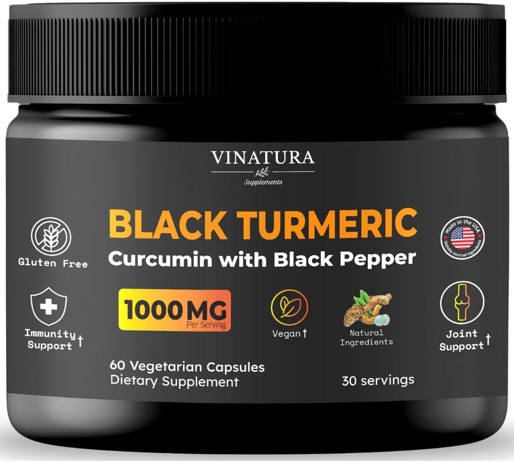 Turmérica negra, Curcumina con Pimienta Negra 1000mg - Turmérica Curcumina con Turmeric Negro - Curcuma Caesia, Curcuma Longa, Pepper Negro 95% Piperina - 60 Capsules 30 Servimientos