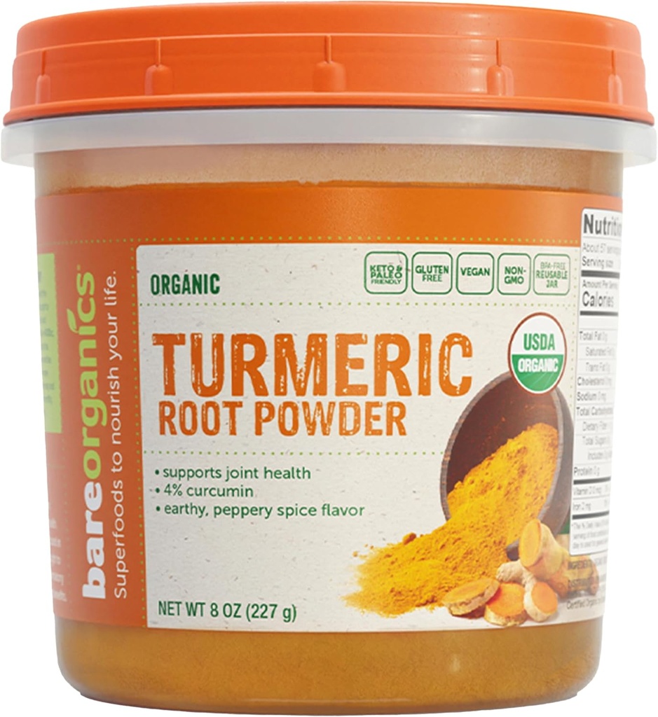 BareOrganics Turmeric Root Powder Superfood, Suplemento dietético, 8 Oz