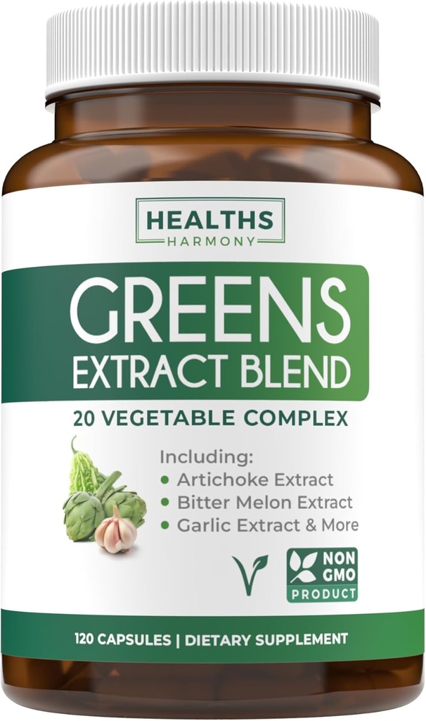 Super Greens Antioxidants Superfoods 2250mg Suplemento - 20 Ingredientes con Sprouts, Mushrooms, Roots, Ajo, Melón de Bitter, Artichoke, Celery Seed, Pimienta de Cayena, Alfalfa NON GMO - 120 cápsulas