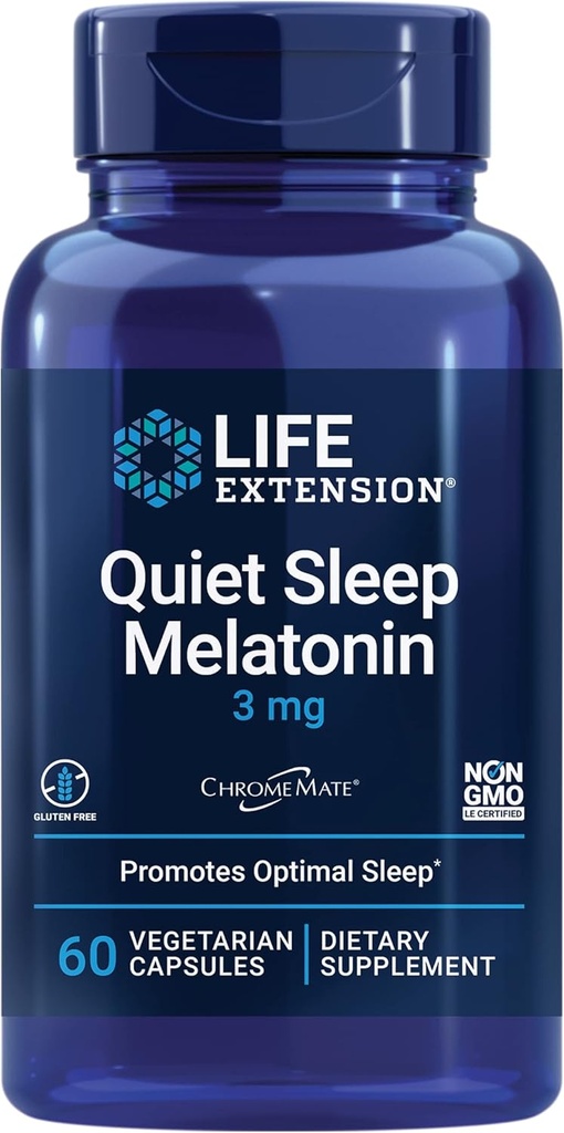 Extensión de la vida Melatonina de sueño silenciosa – Suplemento de Melatonina de liberación inmediata con vitamina C, B12 e Inositol – Para el descanso & equilibrio hormonal - Gluten-Free, Non-GMO – 60 cápsulas