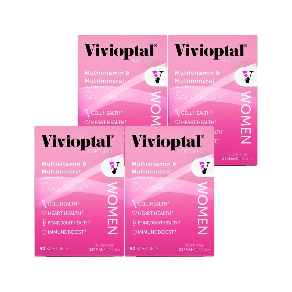 Mujeres Vivioptales, 90 cápsulas (1 año de suministro), CoQ10 &amp; Omega-3, Multivitamina &amp; Multimineral, Gluten Free, German Formula