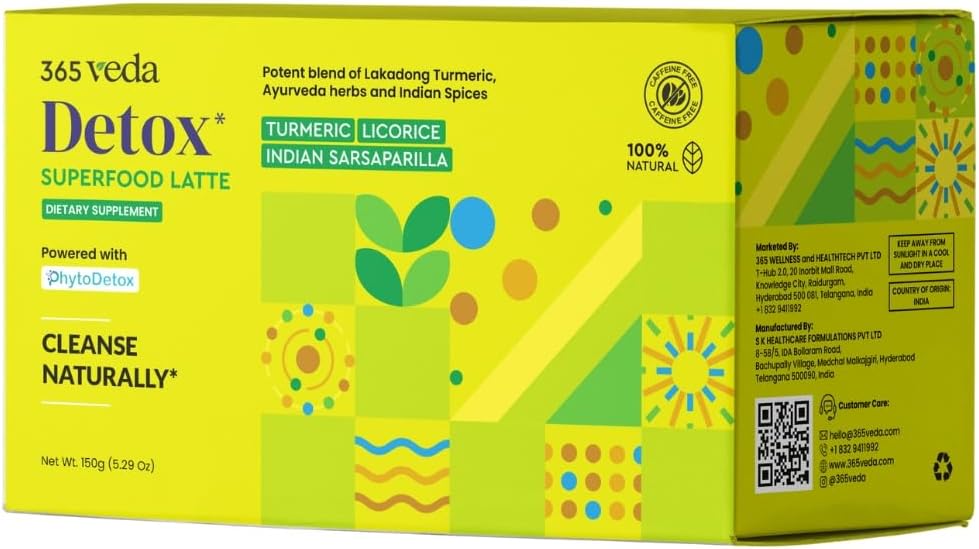 Detox Ultimate Cleanse Immunity Latte Turmeric Licorice Sariva for Men & Women, 100% Natural Herbal Detox, Energy Gluten-Free, May Supports Healthy Digestion, On-The-Go Sachets(30 Cuenta)