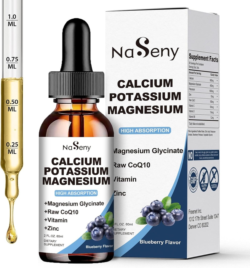 Calcio Potasio gotas de magnesio con vitamina C,D,B6,400 mg gotas de magnesio para el bienestar general-600 mg de calcio, 1000 mg de potasio(60ml)