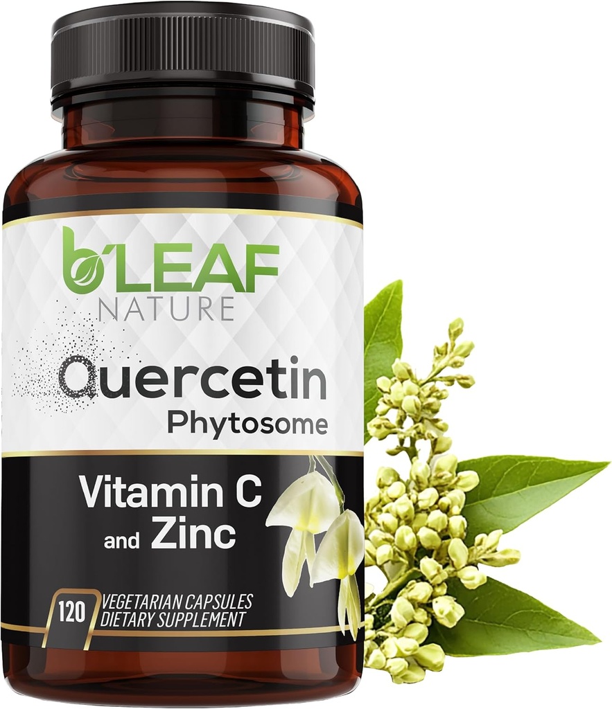 Fitoma de quercetina, 120 cápsulas – 1000 mg de alta absorción Quercetina con vitamina C y zinc – No GMO Suplemento Vegetariano de Quercetina para Immune, Energía, Cerebro y Apoyo Estacional