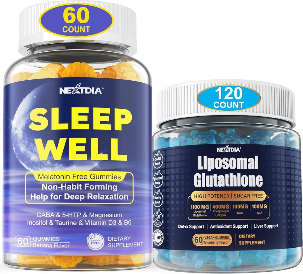 Melatonin Free Natural Sleep Gummies for Adults + Liposomal Glutathione Gummies Suplemento para Mujeres