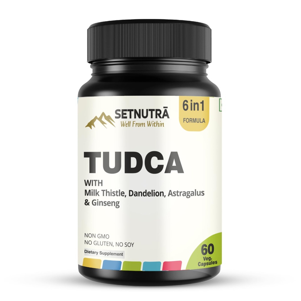 TUDCA 6 in 1 with Milk Thistle Dandelion Astragalus & Ginseng Advanced Liver & Detox Support Supplement 60 Veg Capsules Non GMO Gluten Free