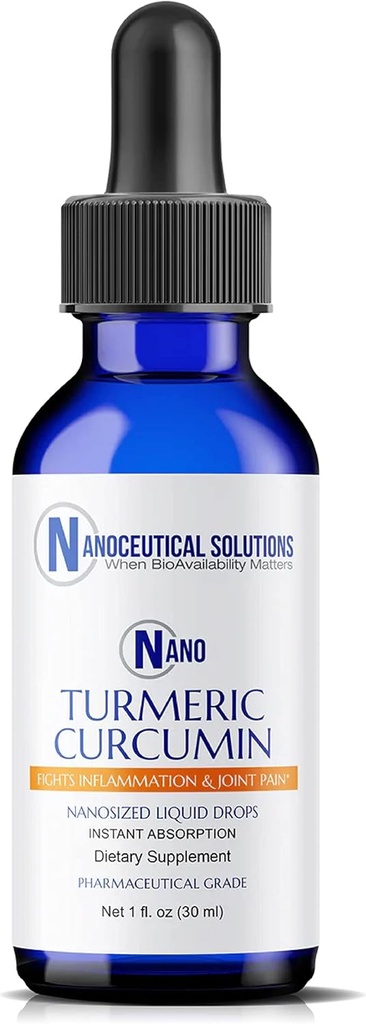 NANO TURMERIC CURCUMIN ← Altamente biodisponible Nano Partículas Silenciosas Absorción Silencioso Orgánica Vegan No GMO Curcuma Longa ← Soporta articulaciones, digestiva, hígado " salud del corazón TENIDO Fácil de usar, 30 ml por botella.