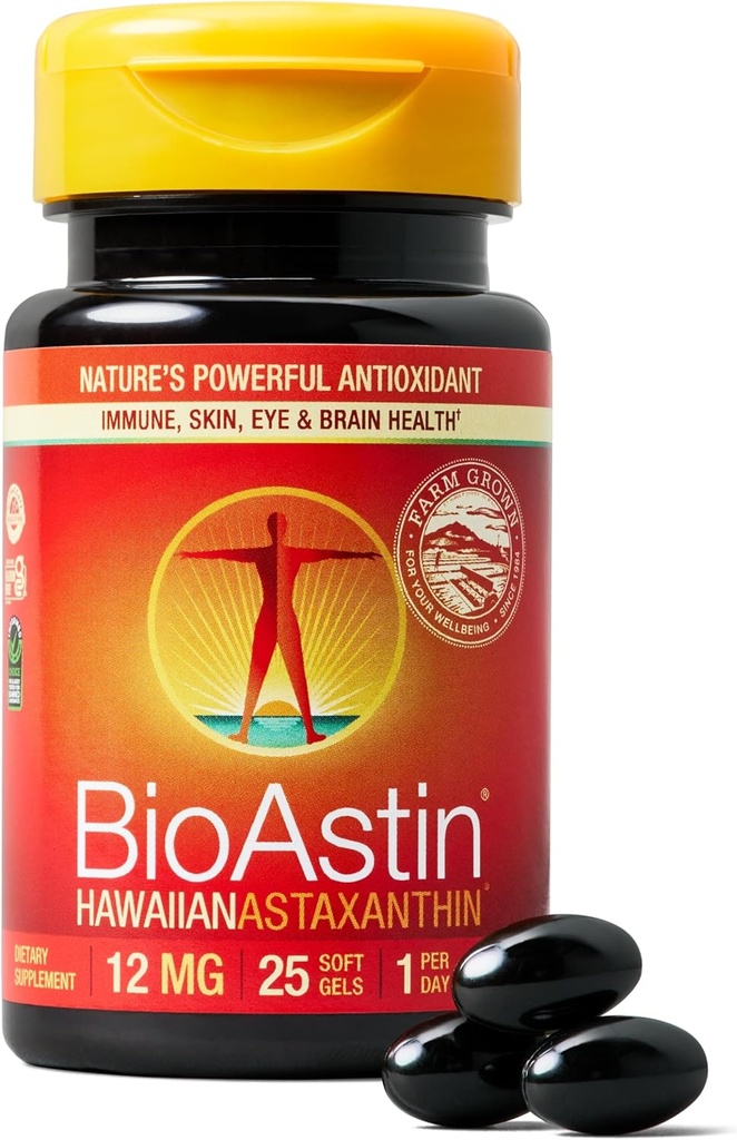 Nutrex Hawaii BioAstin Hawaiian Astaxanthin - 12mg, 25 Softgels - Farm-Direct Premium Antioxidant Suplemento de Apoyo Ojo, Esquía, Sistema Conjunto & Immune Health - Non-GMO & Gluten-Free