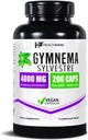 Gymnema Sylvestre Suplemento Extracto 4000mg Ø 200 cápsulas veganos Ø Suplemento herbal estandarizado para equilibrio metabólico " soporte de carbohidratos Silencioso no GMO, libre de gluten