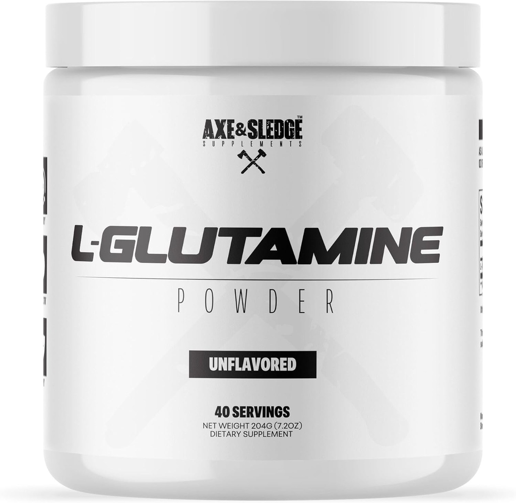 Axe & Sledge Basics Glutamine ← 5g Pure L-Glutamine Por Serving, Unflavored, 40 Servings ← No Fillers, Sweeteners, o Sustancias Artificiales, Supports Muscle Recovery & Performance