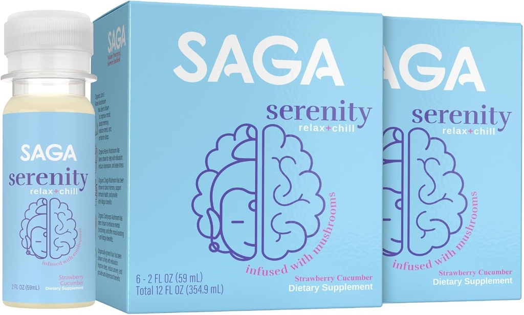 Zapatos de Relajación Orgánica de Saga ANTE Contiene Adaptógenos & Mushrooms - Lion's Mane & Kava Elevate Mood > Reducir la fatiga Silencioso Cucumber 2oz Zapatos (12-Pack)