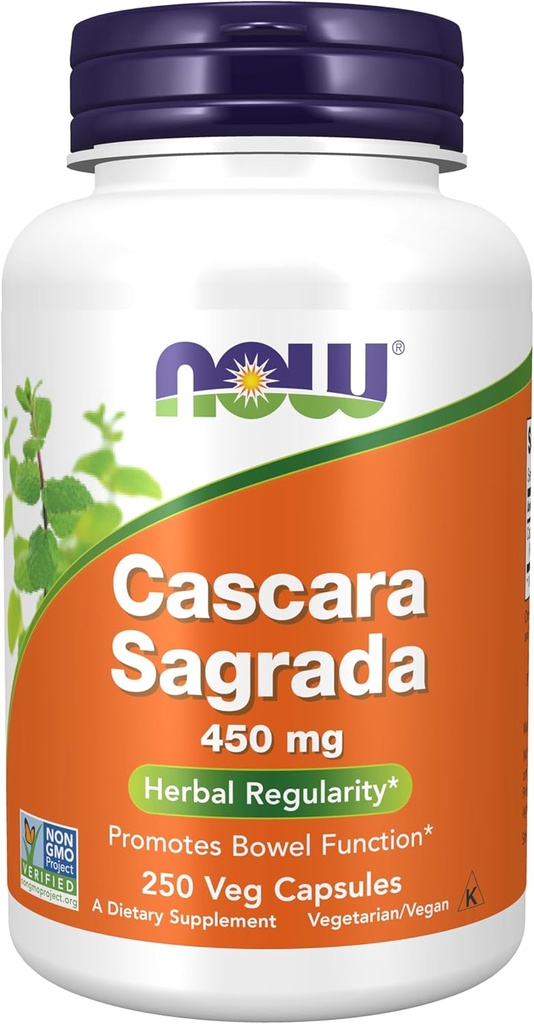 AHORA Suplementos de alimentos, Cascara Sagrada (Rhamnus purshiana) 450 mg, Regularidad de hierbas*, 250 cápsulas de verduras