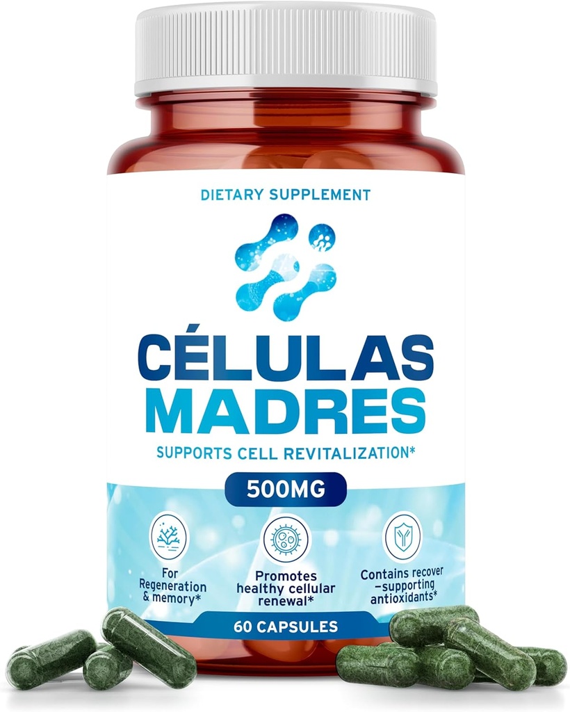 Stem Cell Supplements 500mg (60 Cap) Natural Anti-Aging & Longevity Support with Spirulina & Chlorella, Boost Cellular Renewal, Restore Youthful Energy, Reduce Joint Soreness – Celulas Madre