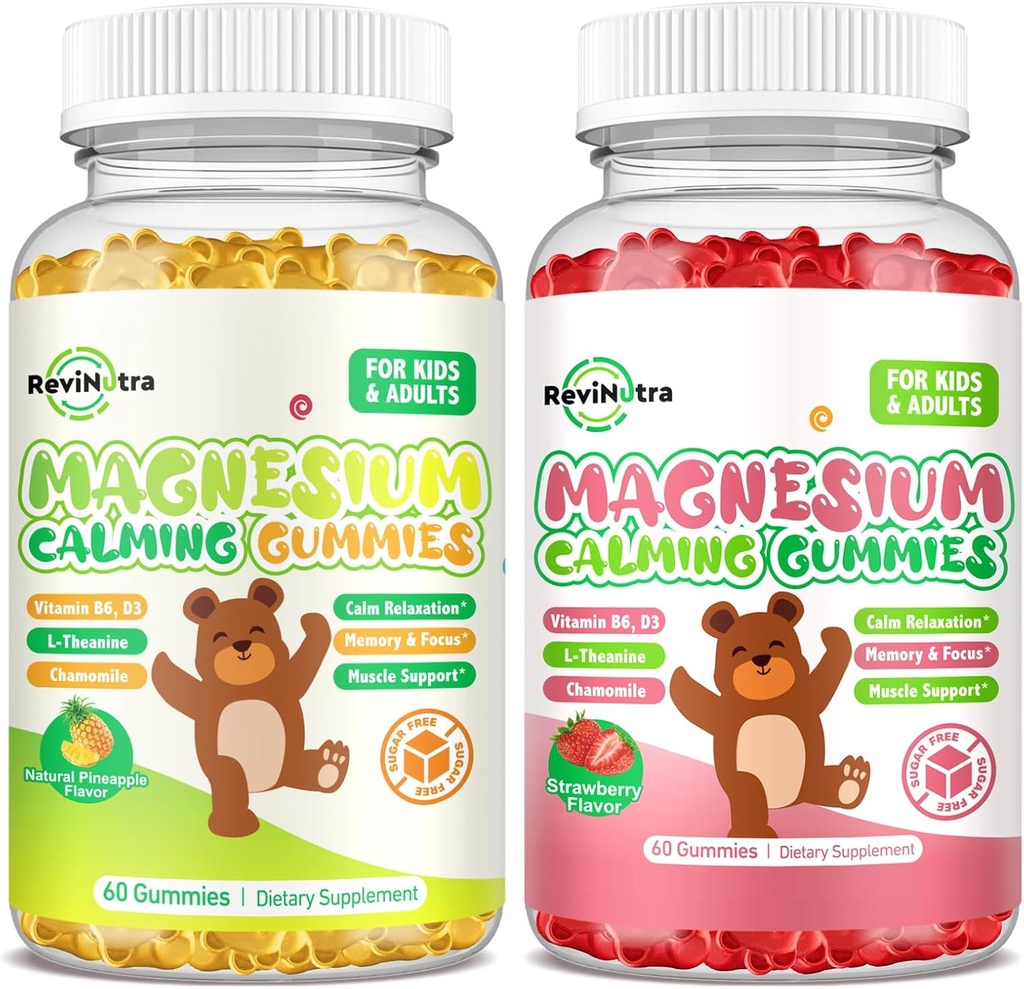2 paquete Magnesium Gummies para niños & adultos- Magnesium Glycinate Complex