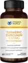 Vitamina World Turmeric Curcumin 1000mg, BioPerine Black Pepper Extract for Better Absorption, 95% Curcuminoides, Suplemento Turmérico para Antioxidante & Soporte Conjunto, Sin gluten, 60 cápsulas