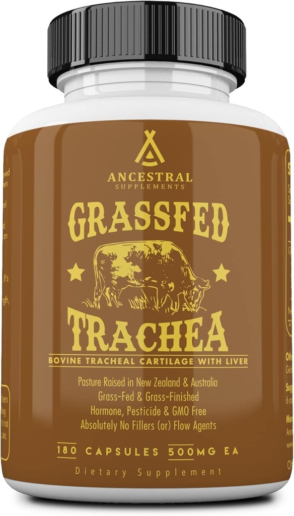 Suplementos ancestrales Grass Fed Beef Tracheal Cartilage Supplement with Liver, 3000mg, Immune Health and Joint Support Supplement Promotes Healing, Non-GMO, 180 Capsules