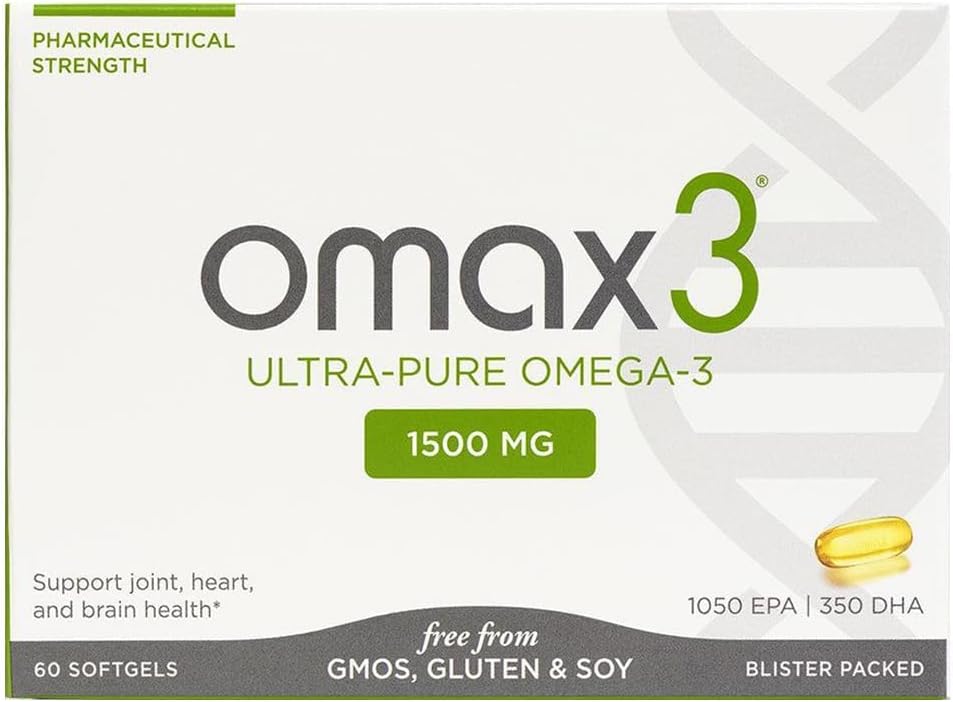 Omax3 Natural Omega 3 Píldoras de aceite de pescado 1500 MG EPA DHA - Suplementos de ácido graso Omega3 Muscle & Joint - Gluten Free, Wild Caught, Non GMO, 60-Day Supply Blister Packed (2 Boxes)