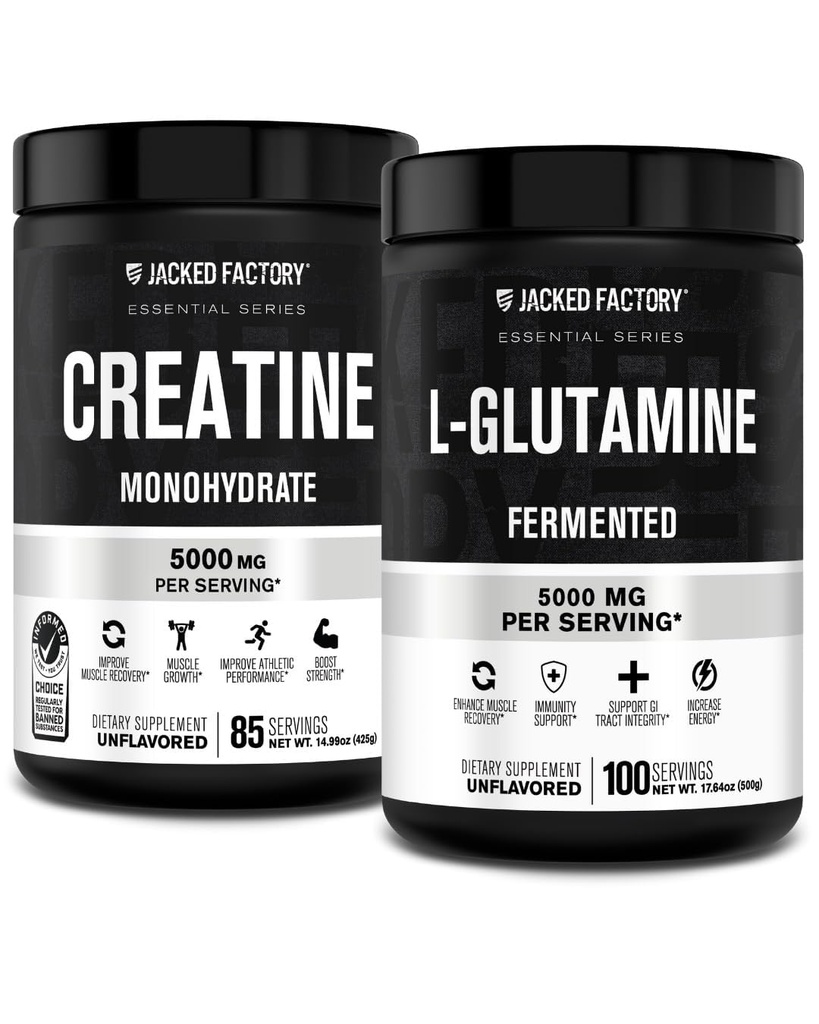 Funda de Monohidrato de Monohidratos 425g, 85 SV & L-Glutamina Suplemento 500g, 100 SV - No Artficial Fillers, Desflavorado