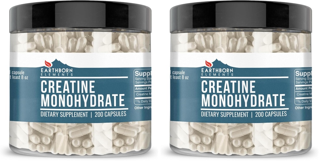 Elementos de la Tierra Creatina Monohydrate 200 Capsules, Puro ' Undiluted, No Additives (Pack of 2)