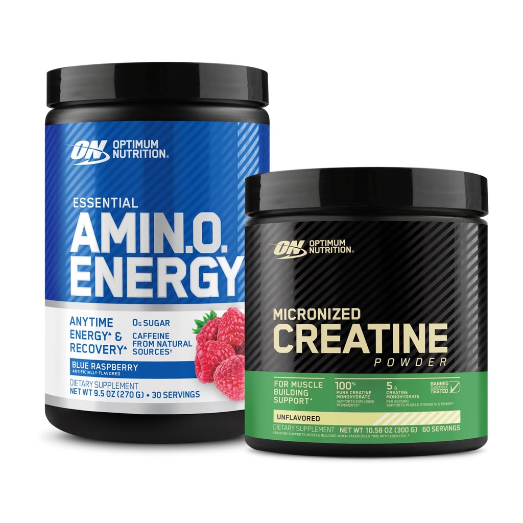 Optimum Nutrition Amino Energy - Pre Workout with Green Tea, BCAA, Amino Acids " Micronized Creatine Monohydrate Powder, Unflavored, Keto Friendly, 60 Serving