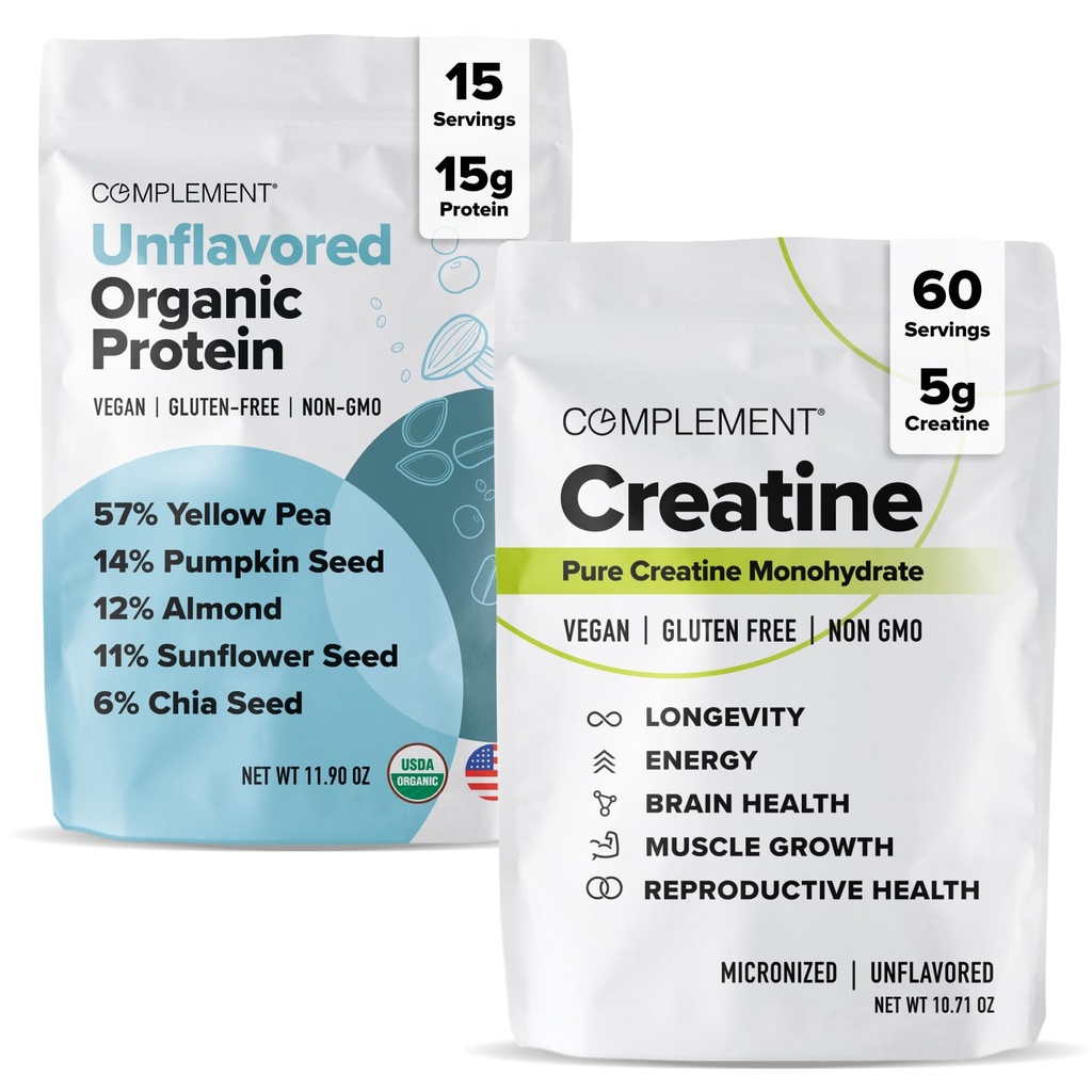 Complement Unflavored Protein &amp; Creatine Bundle – Plant-Based Protein Powder and Creatine Monohydrate for Enhanced Muscle Performance