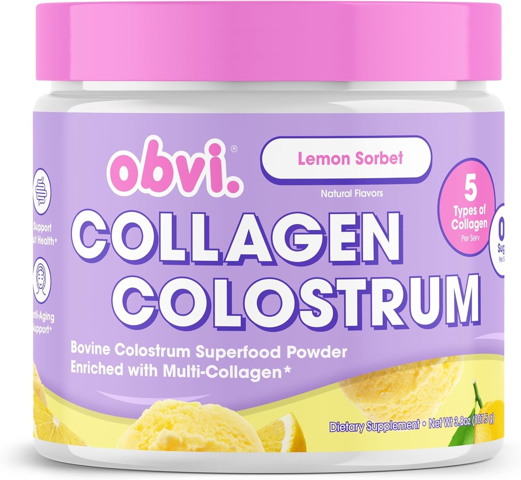 Obvi Collagen Peptide Colostrum Powder ¦ Multi-Collagen Peptides with Grass-Fed Bovine Colostrum ¦ Apoya Gut Health, Immune, Skin & Hair TEN Gluten-Free, Keto-Friendly ← Lemon Sorbet, 30 Servimientos