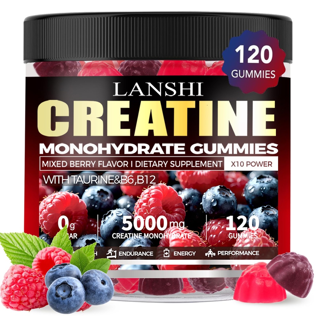 Creatine Monohydrate Gummies 5000mg - Sugar Free Pre Workout Suplemento para Hombres &amp; Mujeres, Gummies Creatina para el Musculo, Fuerza, Recuperación, Salud Cognitiva & Memoria, Sabor de Berry mixto, 120 Condes