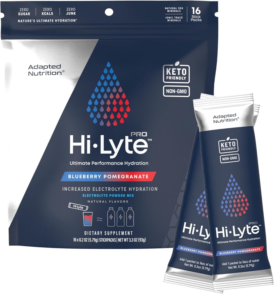 Hidratación de Hidratación de Hielo - 16 Packets de Bebida Individual ¦ Blueberry Pomegranate ← Flavored Electrolyte Powder ← Sugar-Free, Zero Carb, Zero Calorie