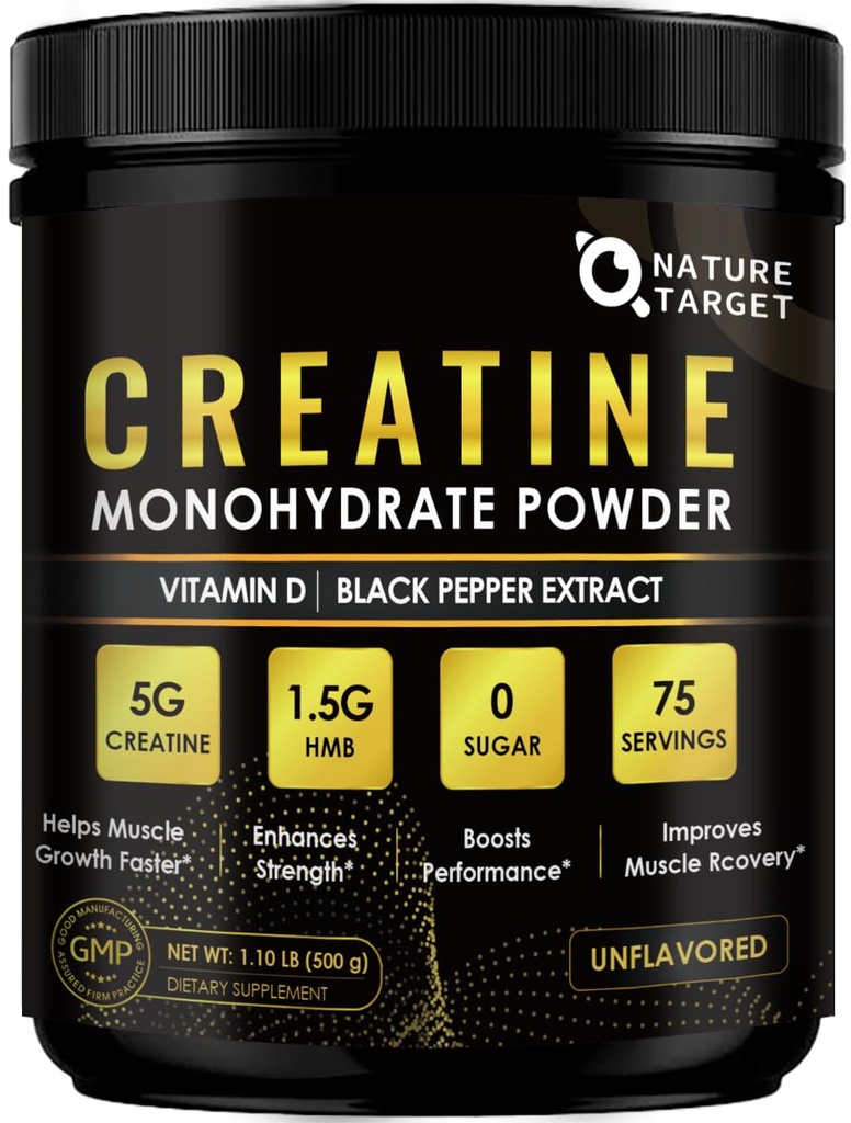 Monohidrato de creatina micronizada para Mujeres y Hombres, Polvo de Creatina para Hombres-Mujeres para mejorar el rendimiento y la fuerza, apoyar el crecimiento muscular y la recuperación del entrenamiento, 6,5g por Servings, 75 Servings