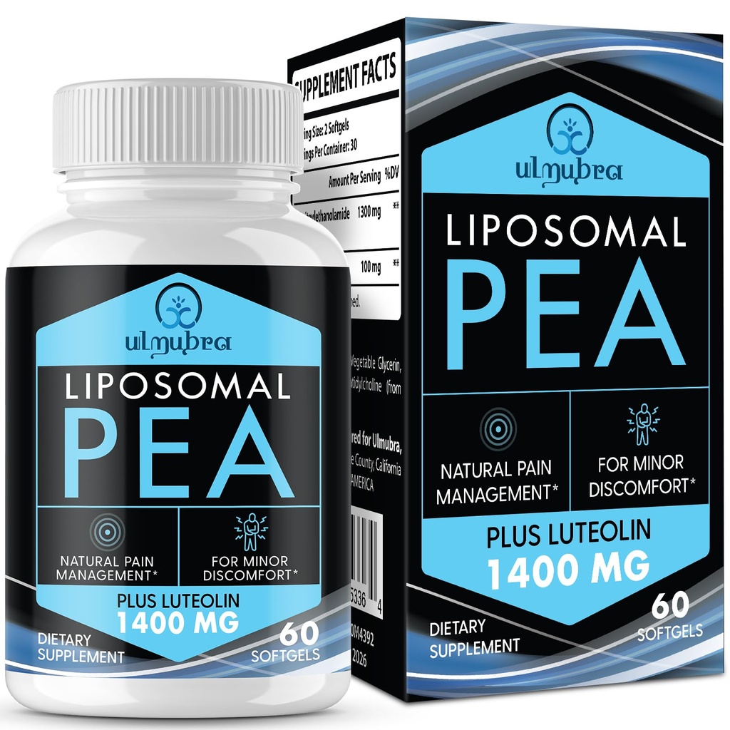 Liposomal Palmitoylethanolamida 1300 MG Plus Luteolin 100 MG, Absorción Superior, Suplemento de Pea Micronizada para la Gestión de Movilidad, 60 Softgels