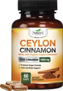 Ceylon Cinnamon Capsules 1800mg - Certified Organic Cinnamon, Bottled in USA, & Pure Extra Strength Ceylon Cinnamon Supplement, Antioxidant Pills, Non-GMO & Gluten Free, Sugar Free - 60 cápsulas