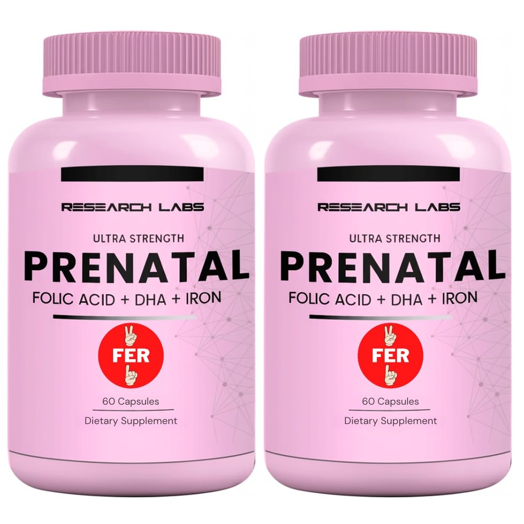Laboratorios de Investigación Vitaminas Prenatales para Mujeres 2 Fer 1 Ad: 6X Más Bioavailable Folate Methylated Folic Acid MTHF 5 ← Apoya el Desarrollo Cerebral, Crecimiento Saludable