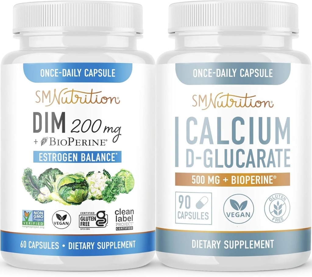 Calcio D-Glucarate con 200 mg DIM Suplemento para el Estrógeno Mejorado Equilibrio para Mujeres Silenciosa Gluten libre CDG Suplemento para Mujeres (90 Servings) con Diindolylmethane Capsules (60 Servings)