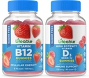 Vitamina libre de azúcar viva B12 + Vitamina D 5000 UI, Gummies Bundle - Gran Tasting, Suplemento de vitamina, Gluten Gratis, GMO Gratis, Chewable Gummy
