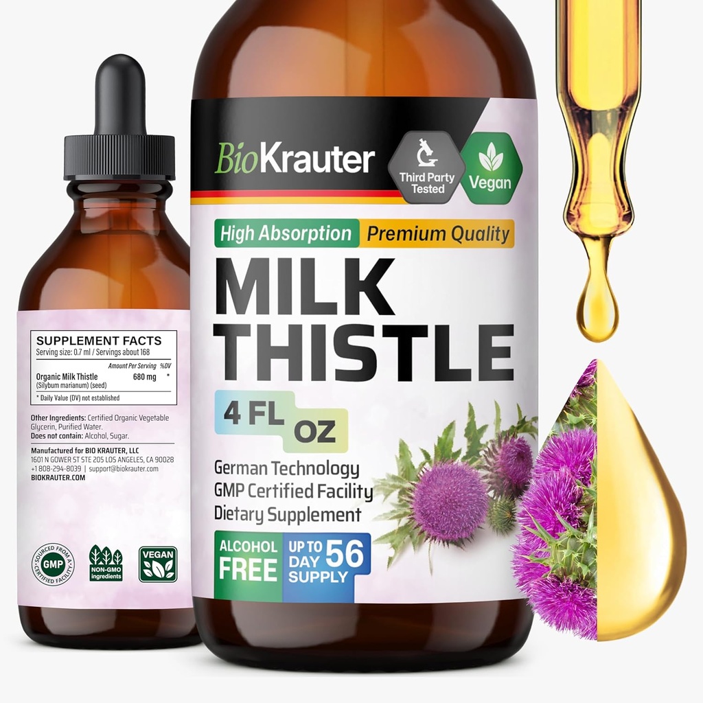 BIO KRAUTER Leche Esteto Extracto Líquido - Silymarin Milk Thistle Suplemento - Vegan, Alcohol & Sugar Free Liver Cleanse Detox Drops - 4 fl oz