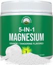 5-en-1 Bebida de Polvo de Magnesio para Mujeres & Hombres. Magnesio Glycinate + Citrato + Malate + Chelate + Taurate. Gran Tasting Vegan Suplemento para la relajación muscular, sueño, calambres. Orange Flavor