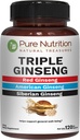 Ginseng Triple Nutrición Pura 650mg Complejo de Caps tención para Hombres y Mujeres TENIDO Combinación de Ginseng rojo, americano y siberiano de alta eficacia. Non GMO