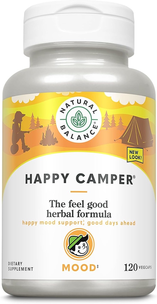 Natural Balance Happy Camper - Suplemento de apoyo de buen humor - Gotu Kola, Passion Flower y Kava Kava Capsules - Garantía de 60 días (120 Cuenta)