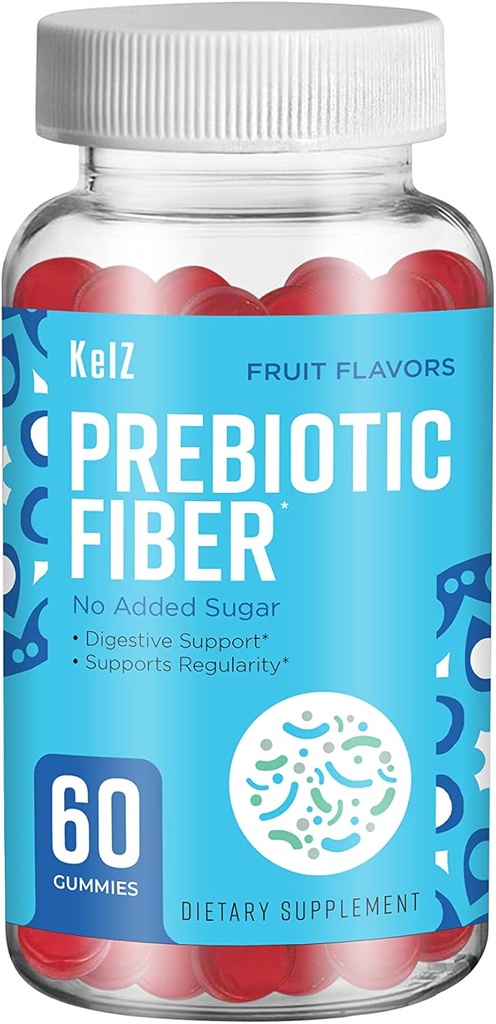 KelZ suplemento de fibra prebiótica Gummies, sabores frutales, 60 cuenta (Pack of 1)