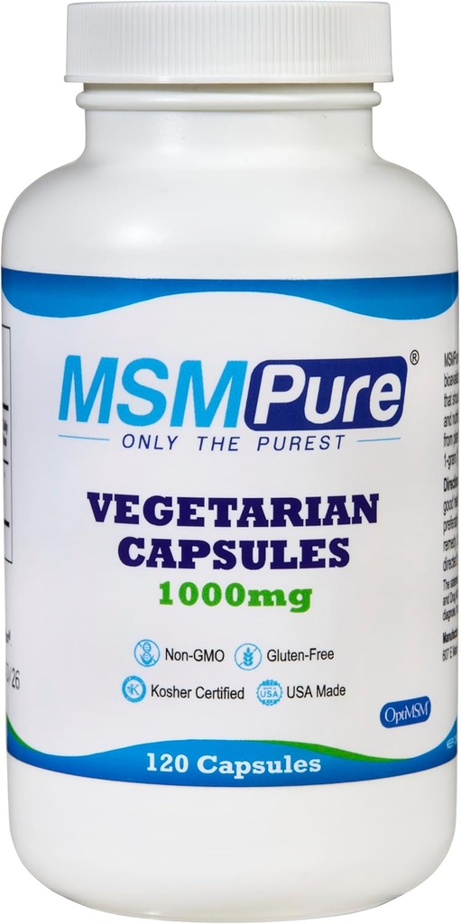 KALA HEALTH MSMPure MSM Vegetarian Capsules – 1000 mg US-Sourced MSM por cápsula para salud conjunta, apariencia de piel, Hair & Nail Support – 120 Conde, Organic Sulfur