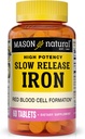 Masón Natural Slow,Release Iron (sulfato ferroso) 50 mg Tablets, 180 Day Supply, High Potency Supplement, Gentle on Stomach, 1 Pack