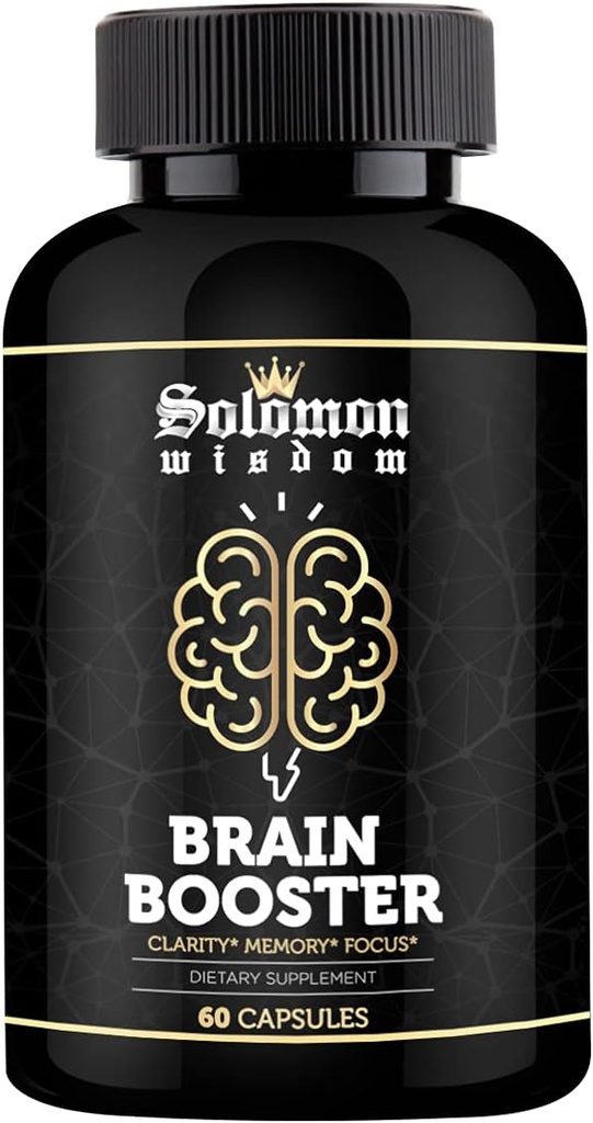 SOLOMON WISDOM Booster cerebral – Suplemento dietético nootrópico para la memoria – 60 cápsulas naturales para mejorar el enfoque " Mejorar la concentración " clarificación