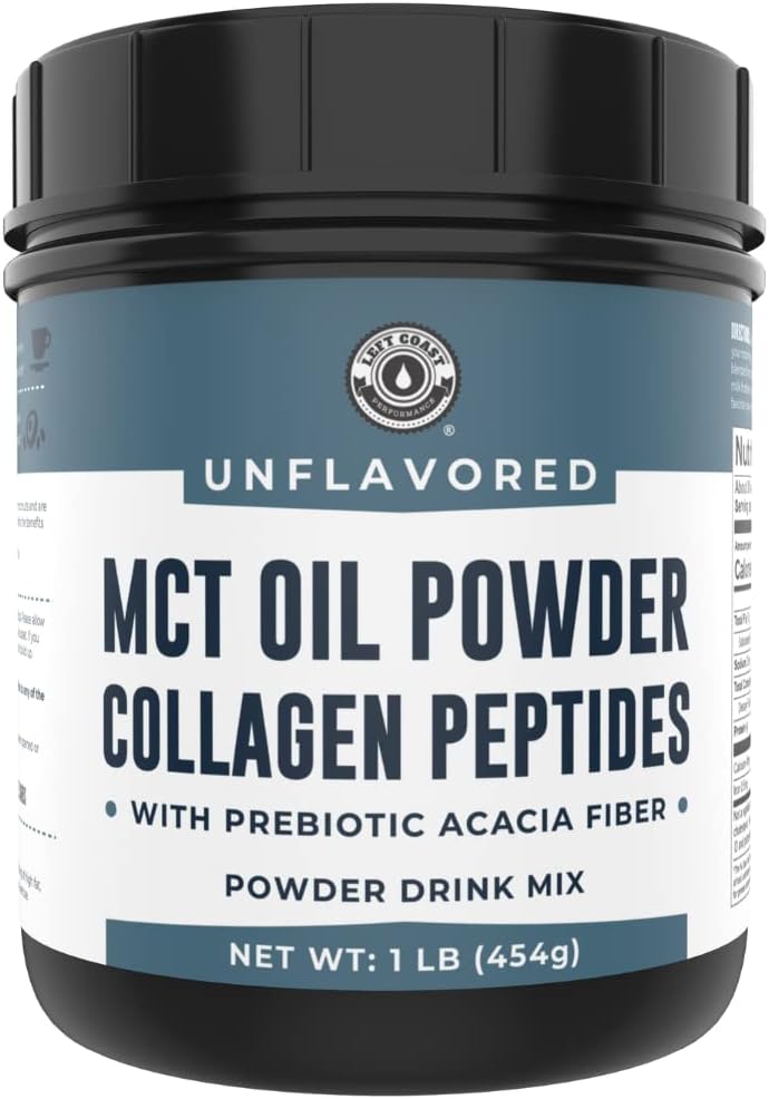 MCT Petróleo Powder + Keto Collagen Peptides + Acacia Fibre 16oz (Unflavored). 10g MCT, 5g Collagen. MCT Collagen for Coffee Creamer, Shakes, Smoothies, Ketogenic Low Carb Protein Powder
